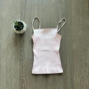 BNWOT Wilfred Square-Neck Pastel Pink Knit Tank Top with Spaghetti Straps